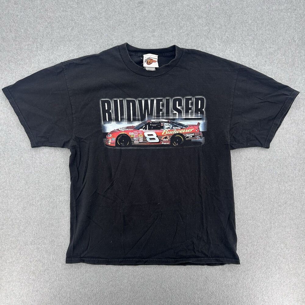 Vintage Budweiser Nascar Bud Racing Dale Jr Dbl Sided Graphic T Shirt Men's XL